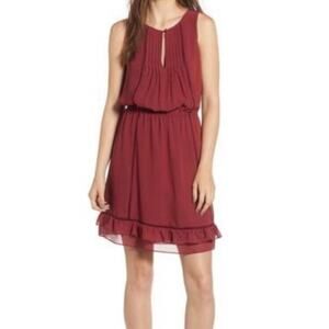 Rebecca Minkoff Lorena Sleeveless Pintuck Ruffle Dress Burgundy Size L